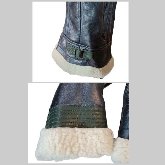 Missguided Womens Jacket Size 10 Green Faux Shearling Leather Aviator Pilot - Picture 15 of 15